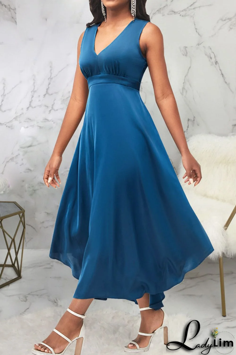 Black Casual Solid Patchwork V Neck A Line Dresses