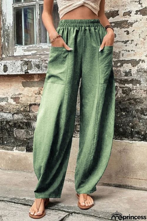 Resort Casual Elastic Waist Loose Trousers