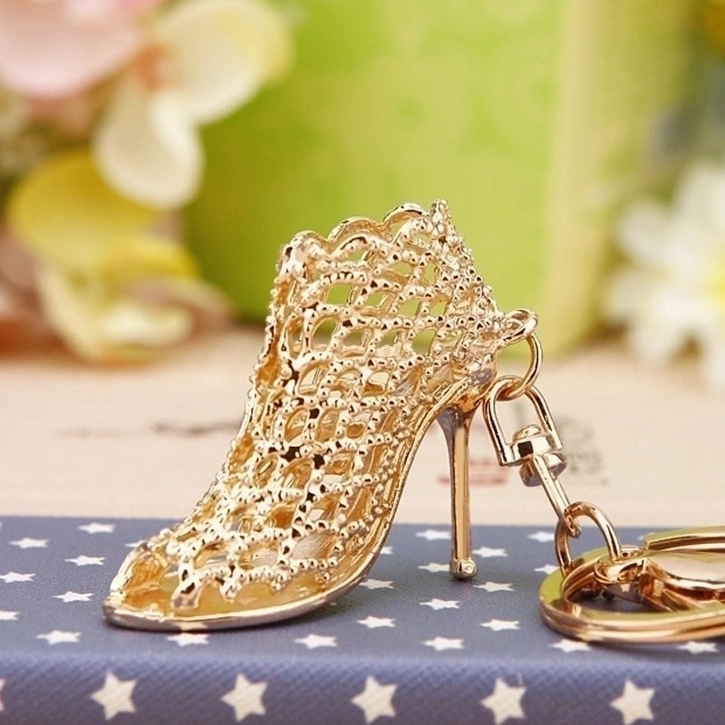 Elegant Lady High Heel Metal Inlay Rhinestones Women’s Bag Pendant Keychain