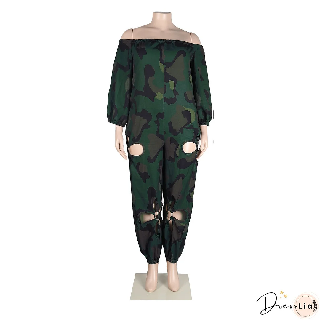 Sexy Slim Low Back Crochet Print Plus Size Jumpsuit