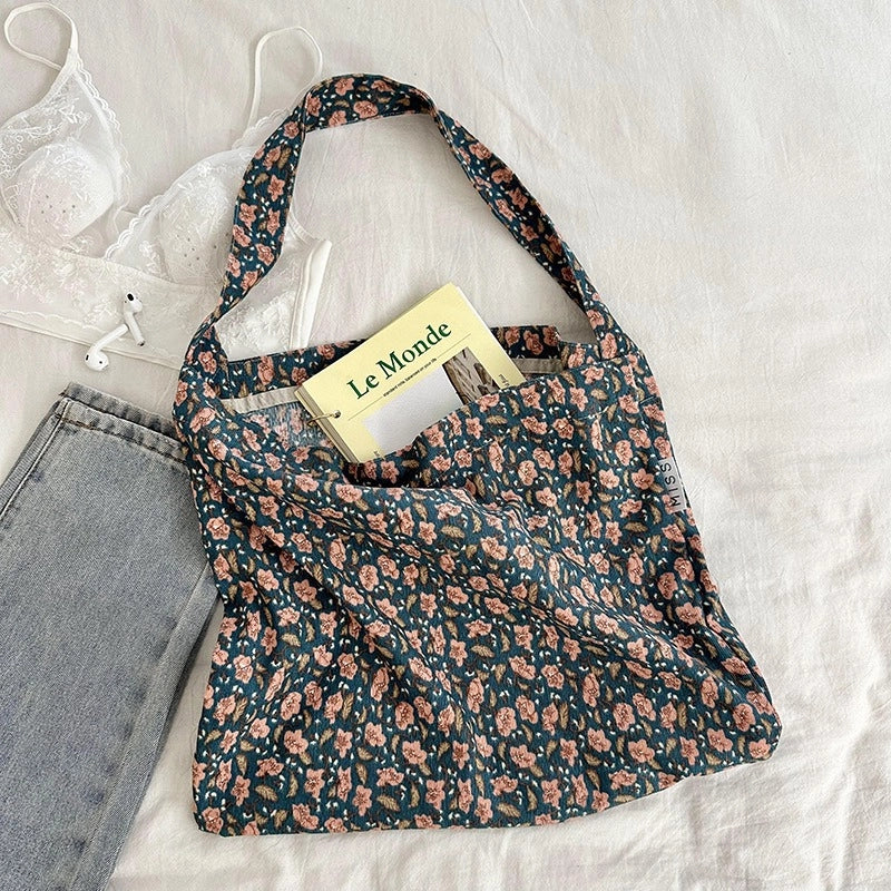 Niche Canvas Bag For Women 2024 New Summer Korean Style Design Sense High Quality Artistic Floral Canvas Bag