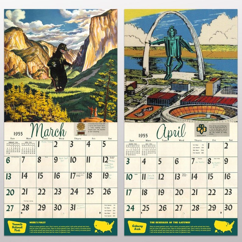 2022 National Park Monsters Calendar, Alternate Histories