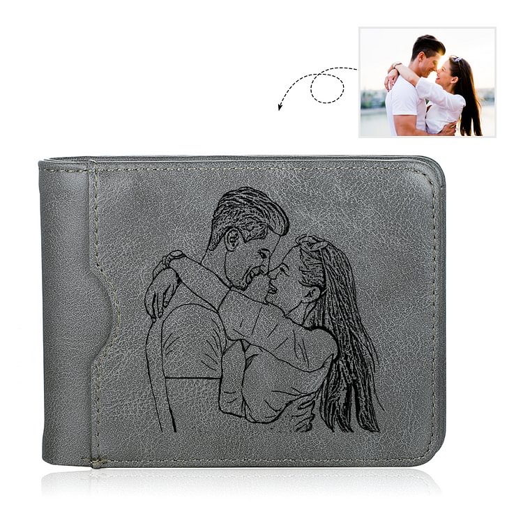Personalized Engraving Photo And Text Leather Billfold Wallet
