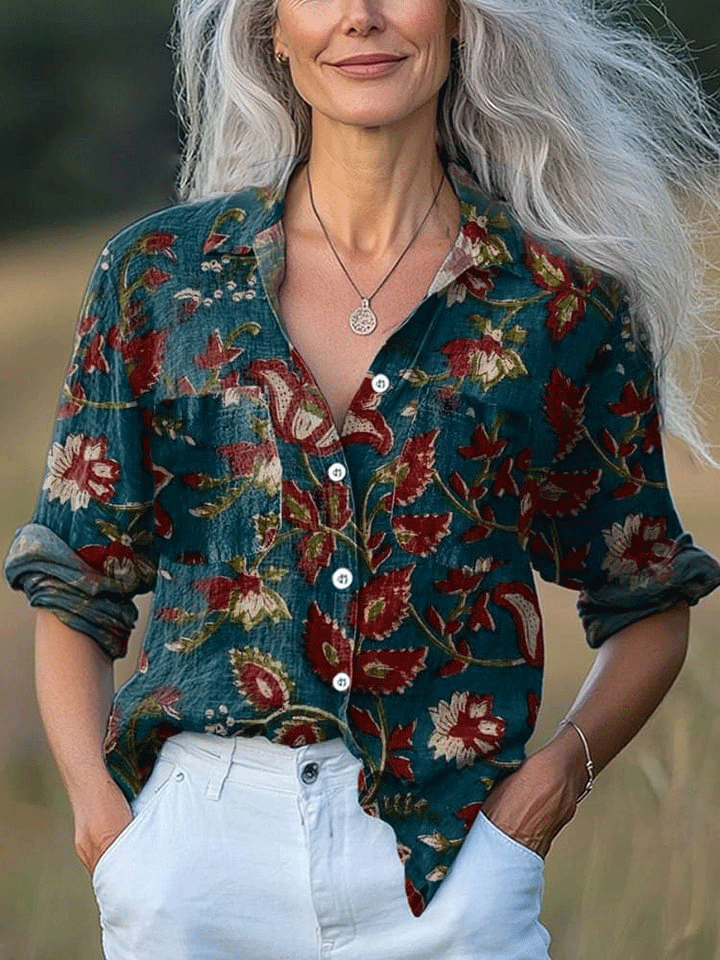 Women's  Flowers Art Print Casual Long Sleeve Comfortable Cotton Shirt