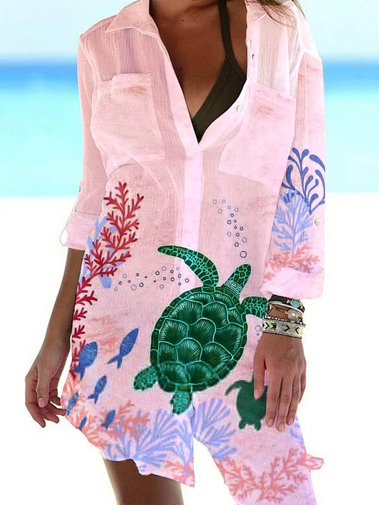 Women's Simple Turtle Pattern Casual Dress Shift Dress Mini Dress