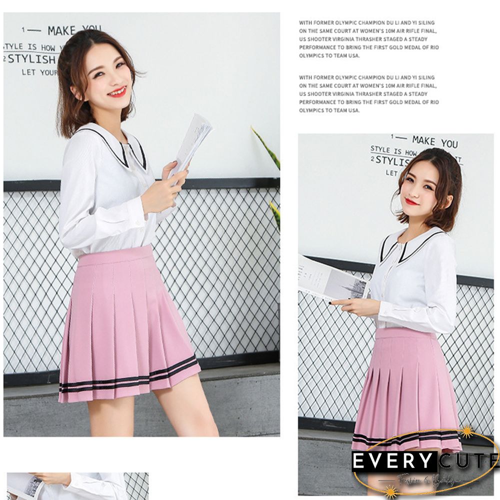 High Waist Pleated Skirts Kawaii Harajuku Women Girls Lolita A-line Sailor Skirt Preppy