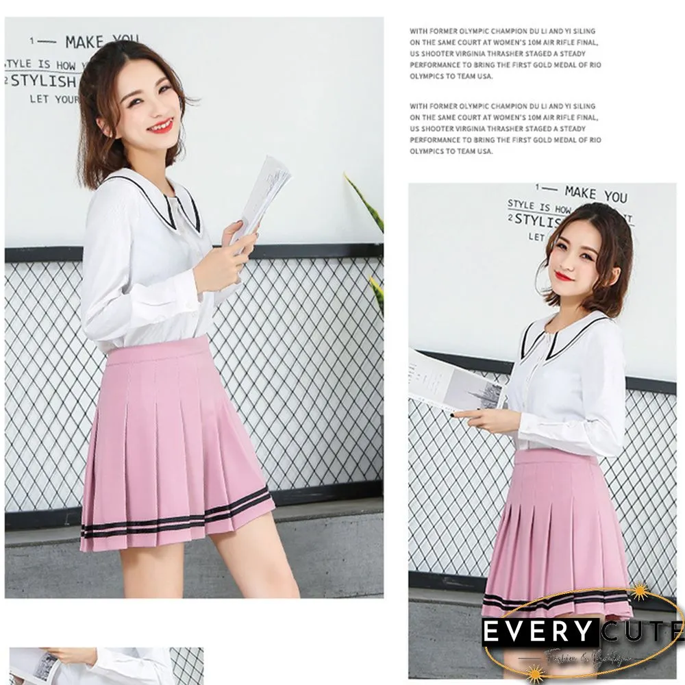 High Waist Pleated Skirts Kawaii Harajuku Women Girls Lolita A-line Sailor Skirt Preppy