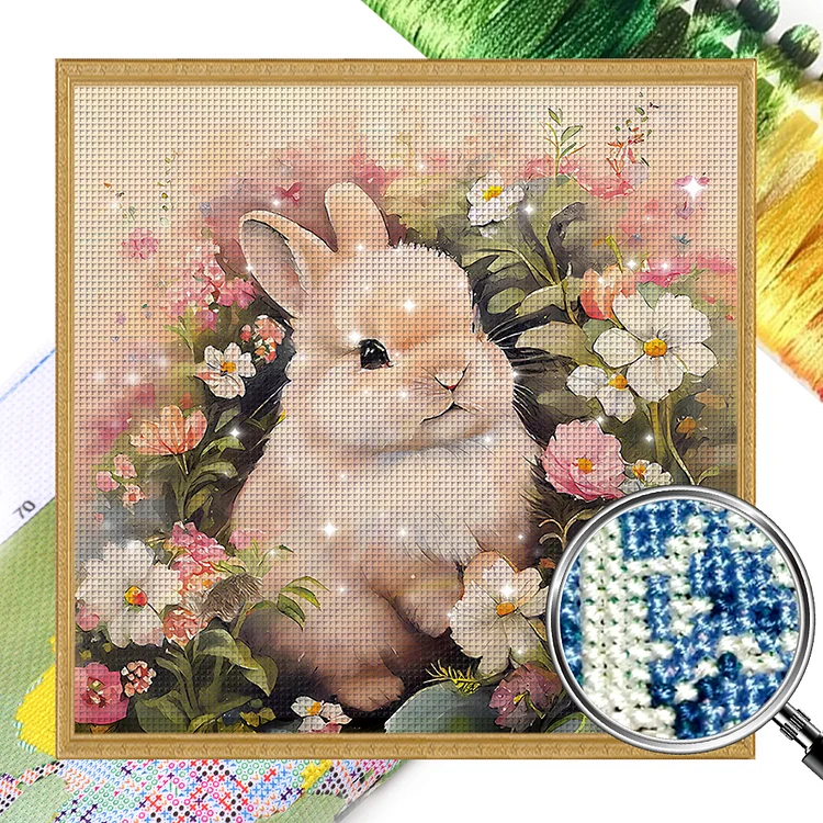 Rabbit B Among Flowers (50*50cm) 11CT Stamped Cross Stitch gbfke
