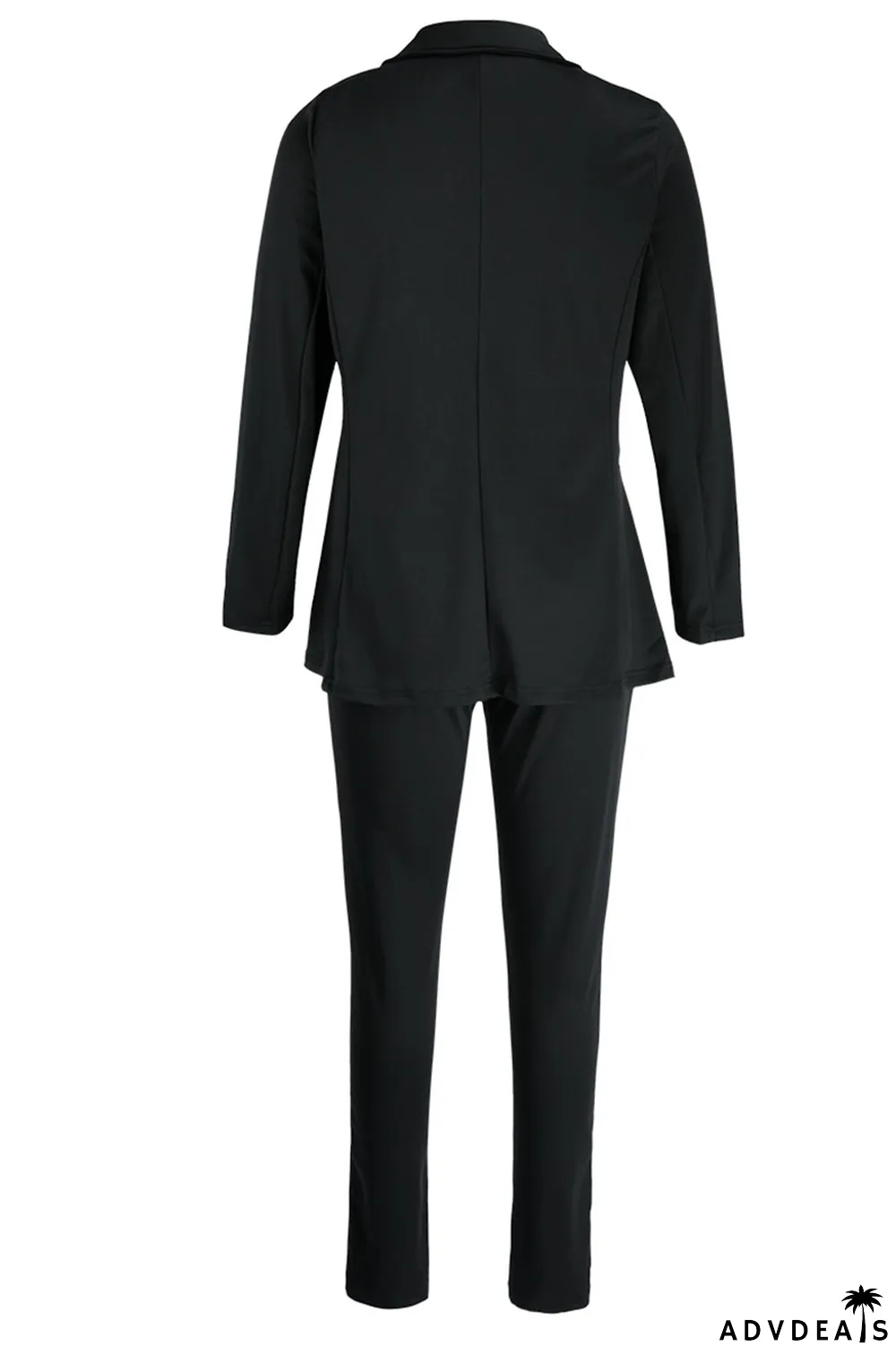 Black Casual Solid Patchwork Turn-back Collar Long Sleeve Two Pieces