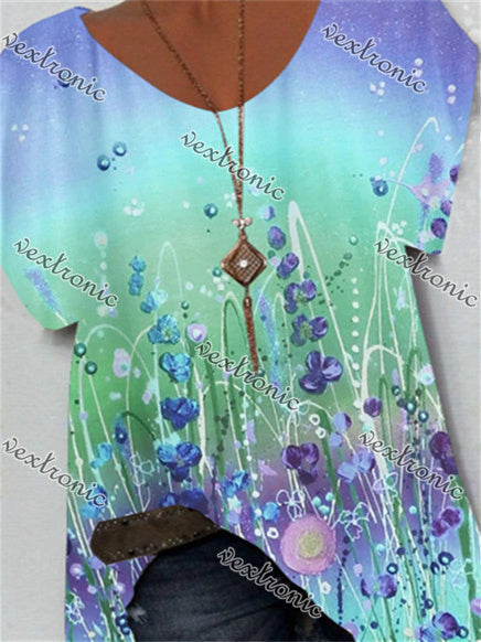 Women's Colorful Scoop Neck Short Sleeve Geometric Top