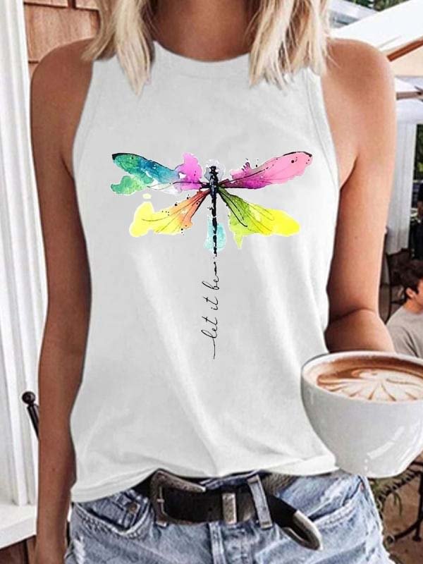 Dragonfly Print Casual Tops