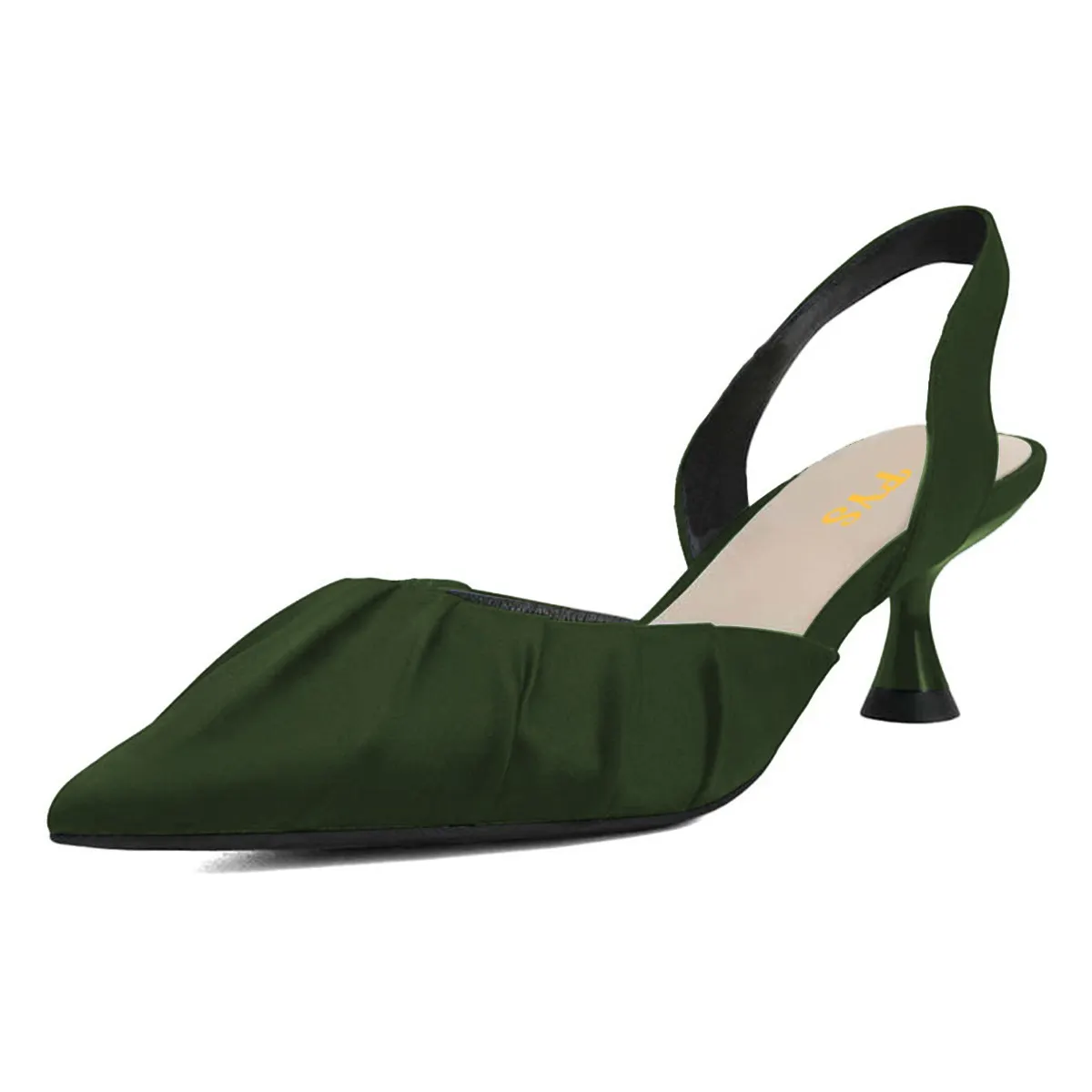 Elegant Pleated Emerald Green Satin Pointed Toe Kitten Heel Pumps Nicepairs