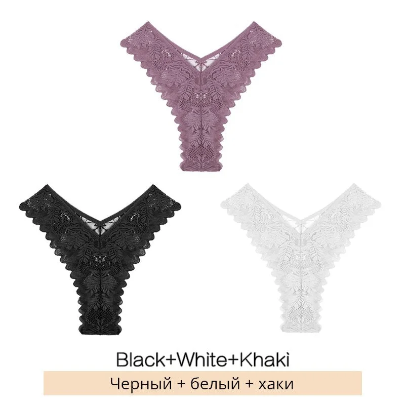 FINETOO New Lace Thongs 3Pcs/set Women Sexy G-string Underpants S-XL Lace Underwear Ladies Floral Panties Female Lingerie 2022