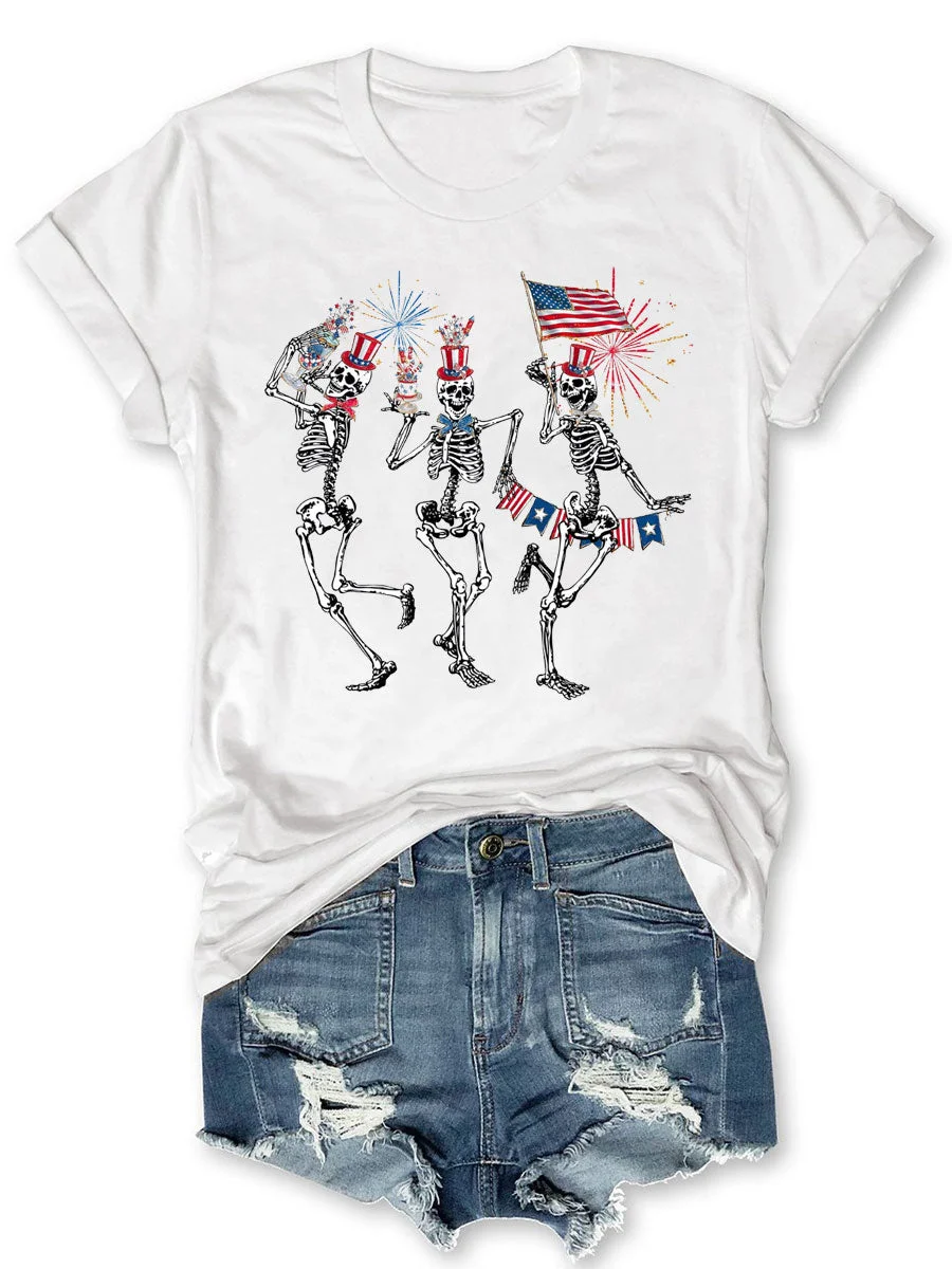 Dancing Skeleton  American Flag T-shirt