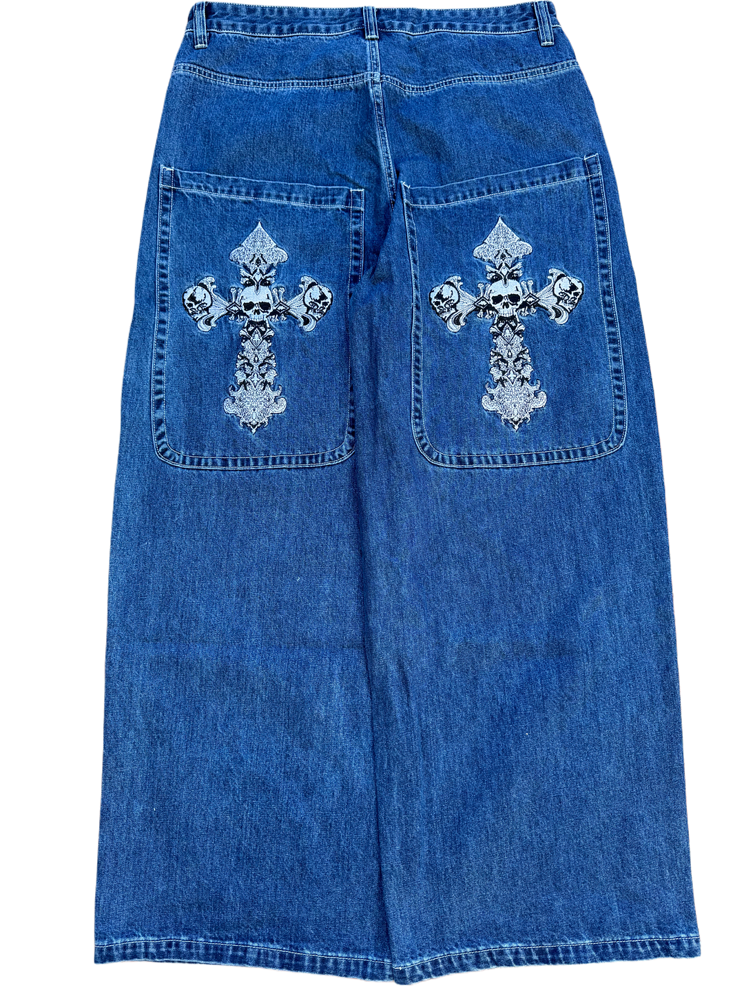 Blue Wide Leg  Skull Cross Jeans