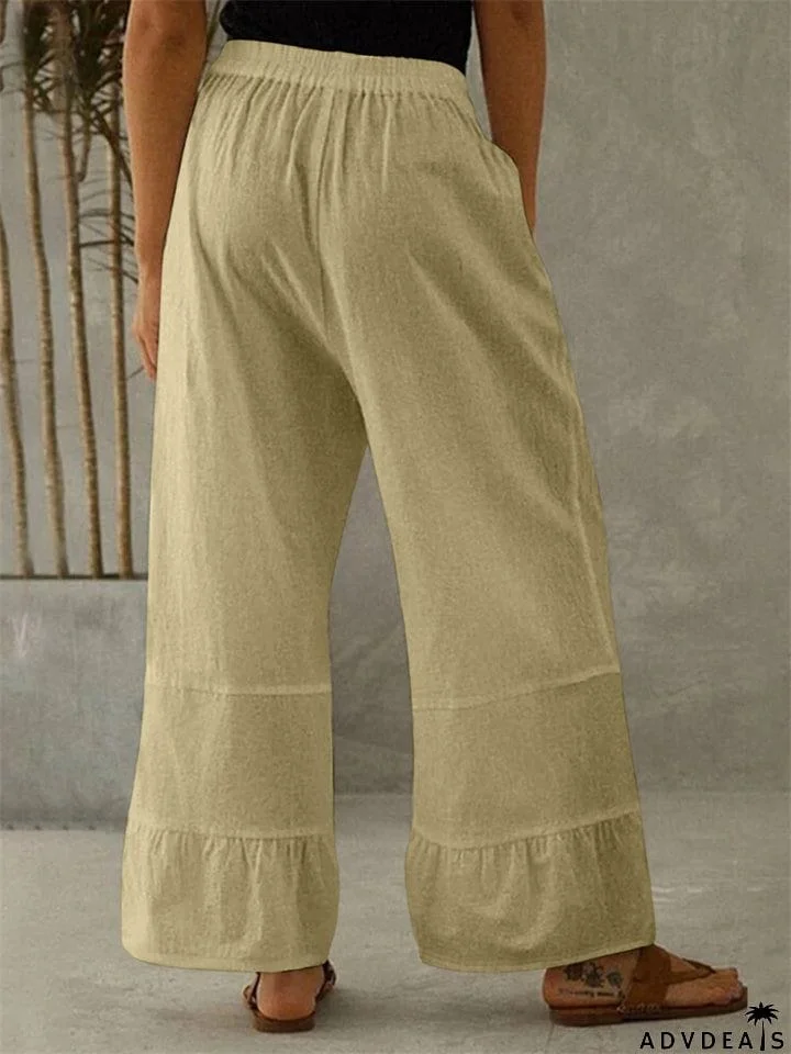 Women's Elastic Mid Waist Loose Cotton Linen Pants