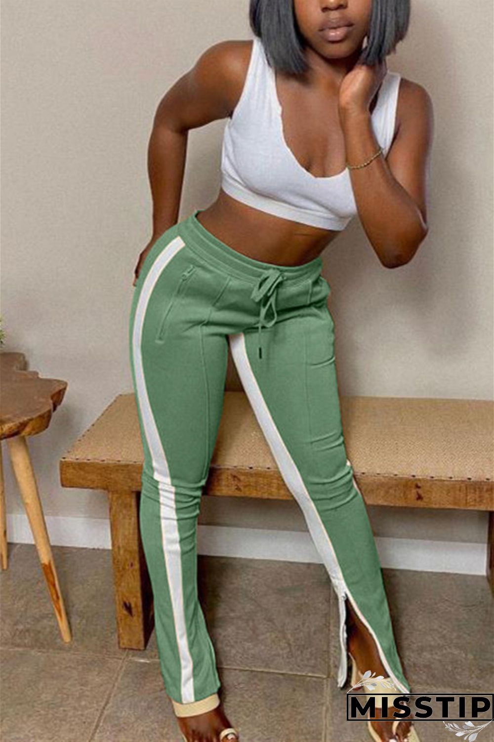 Dark Gray Fashion Casual Regular Patchwork Bottoms