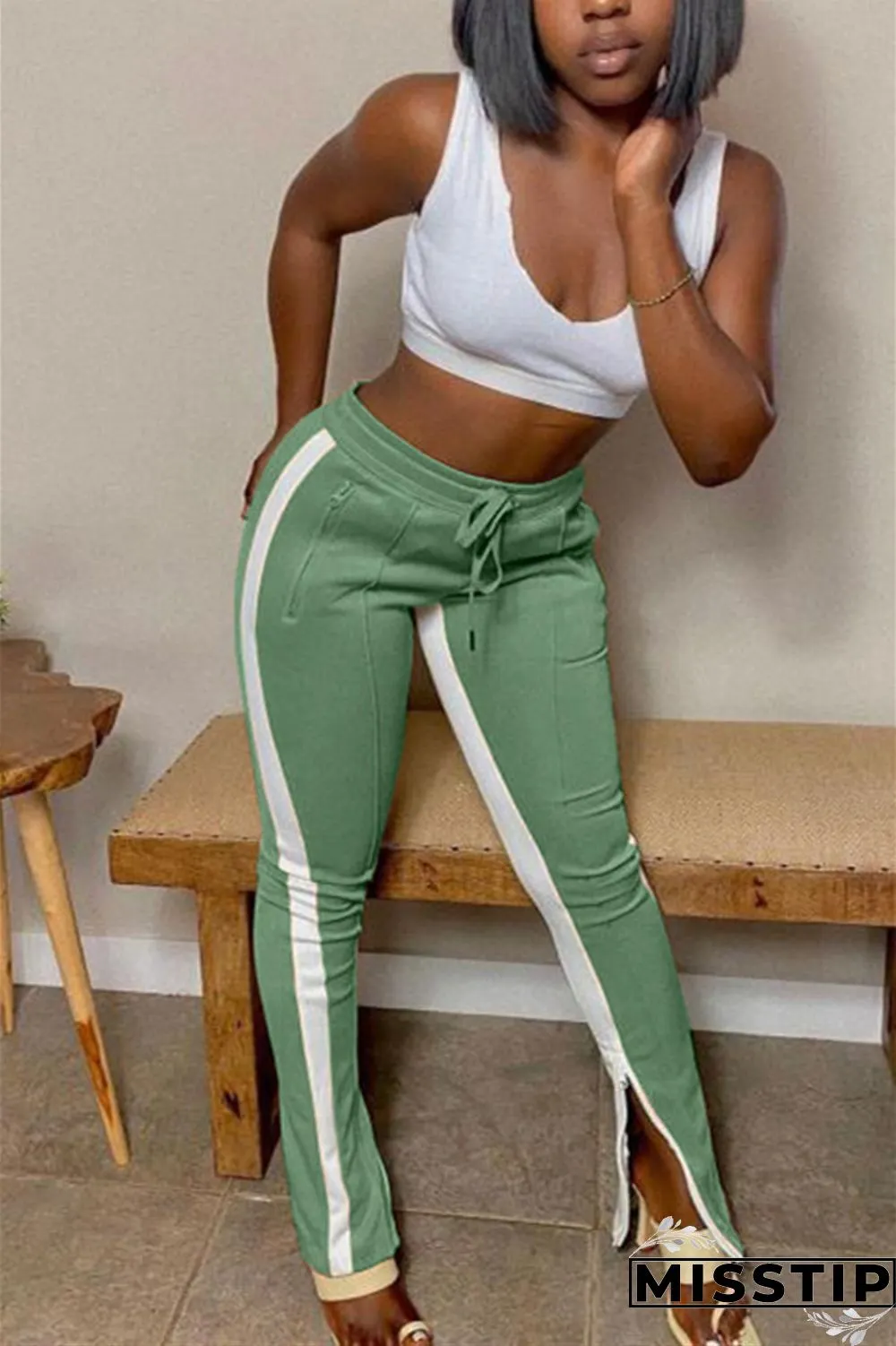 Dark Gray Fashion Casual Regular Patchwork Bottoms