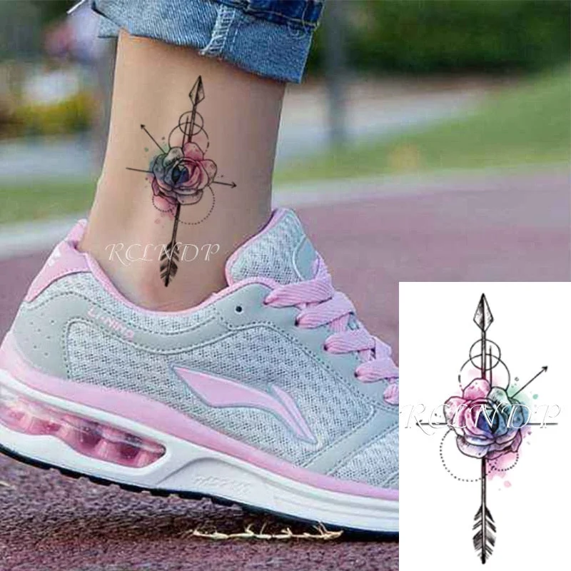 Waterproof Temporary Tattoo Sticker Rose Flower Leaf Letter Black Small Body Art Flash Tatoo Fake Tatto for Kids Girl Men Women