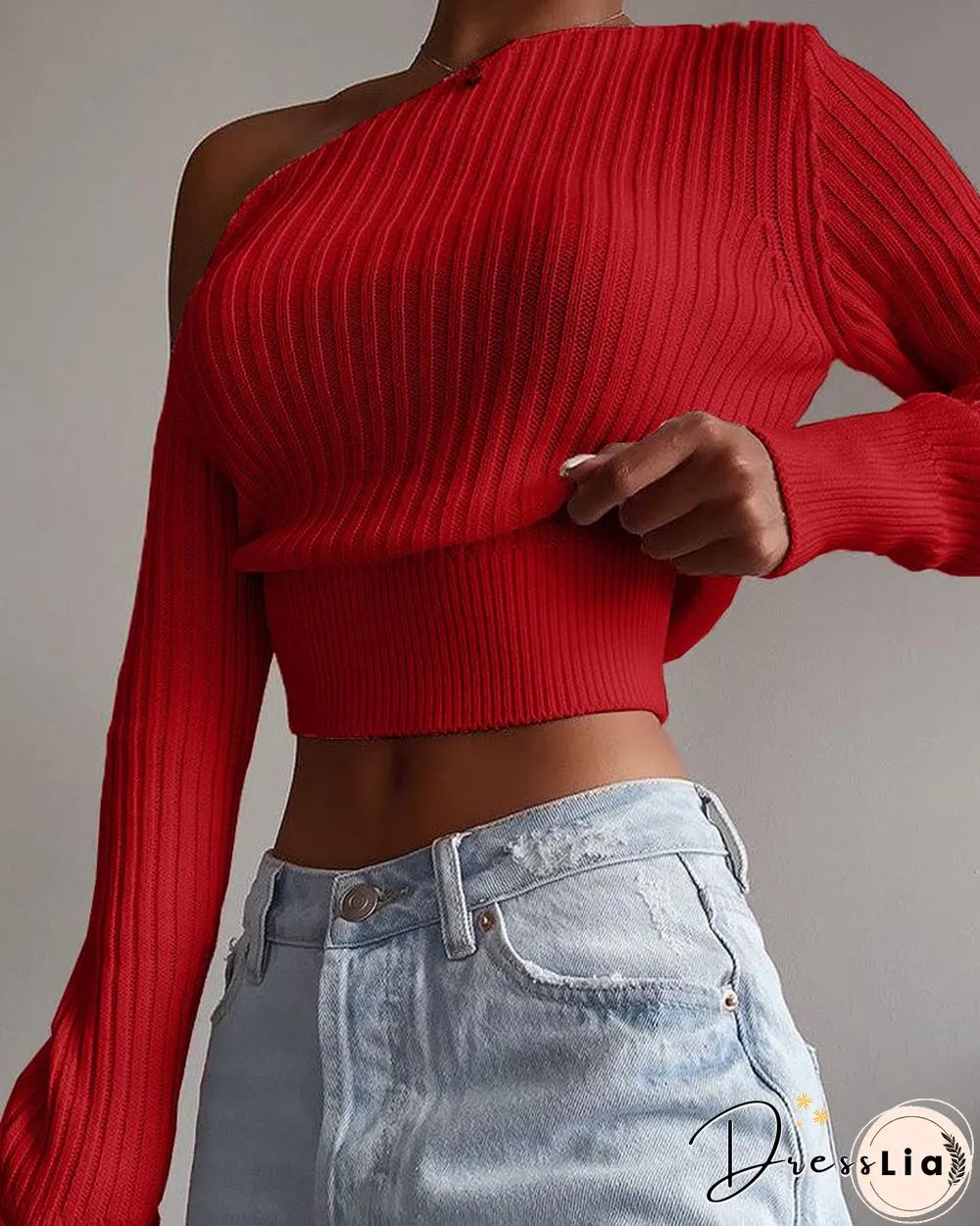 Solid Color Long Sleeve Cropped Sweater