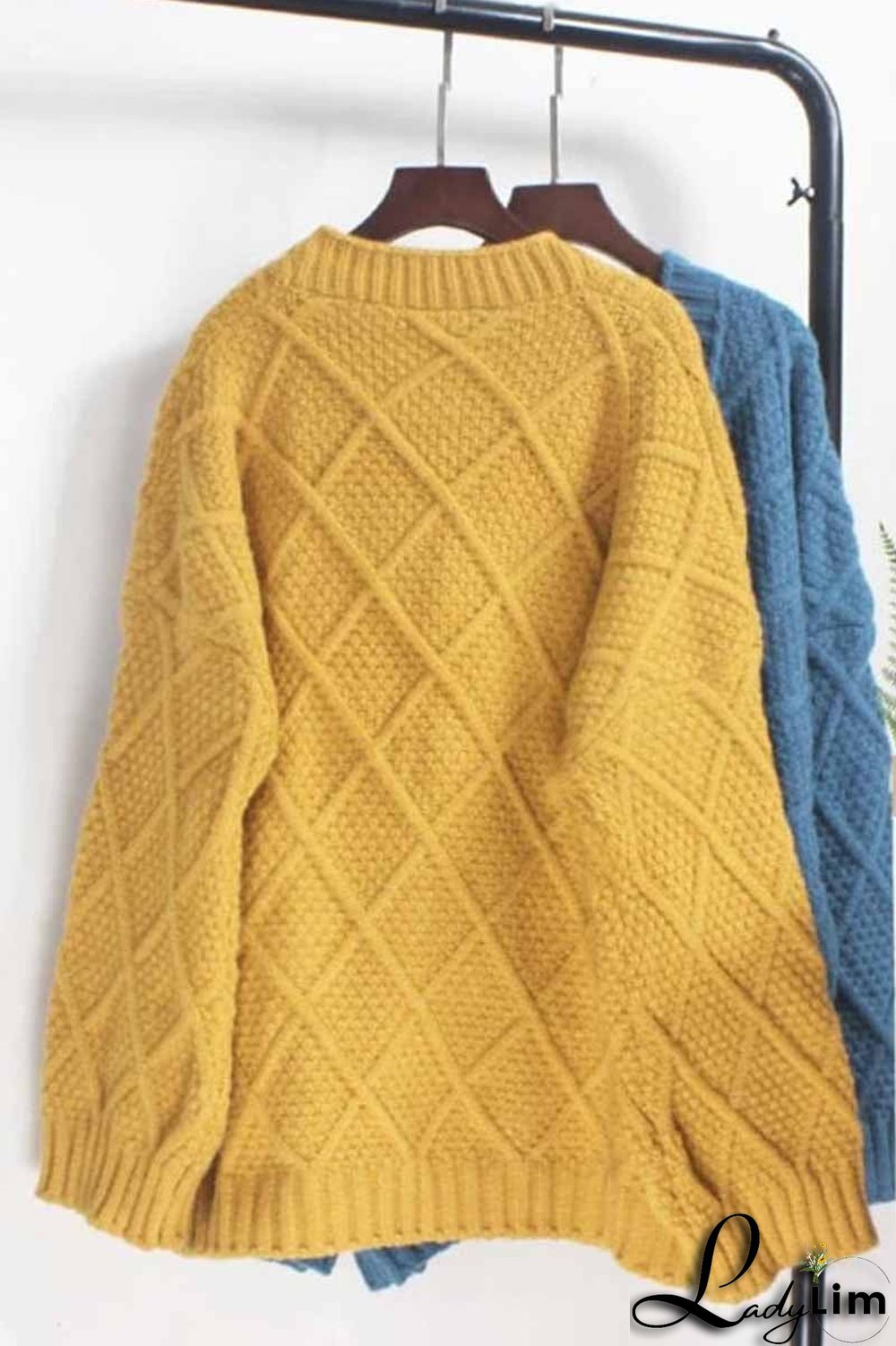 Solid Ribbed Horn Buckle Pockets Cardigan