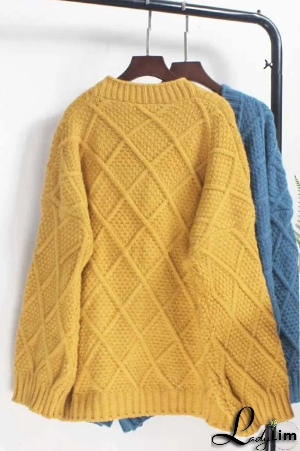Solid Ribbed Horn Buckle Pockets Cardigan