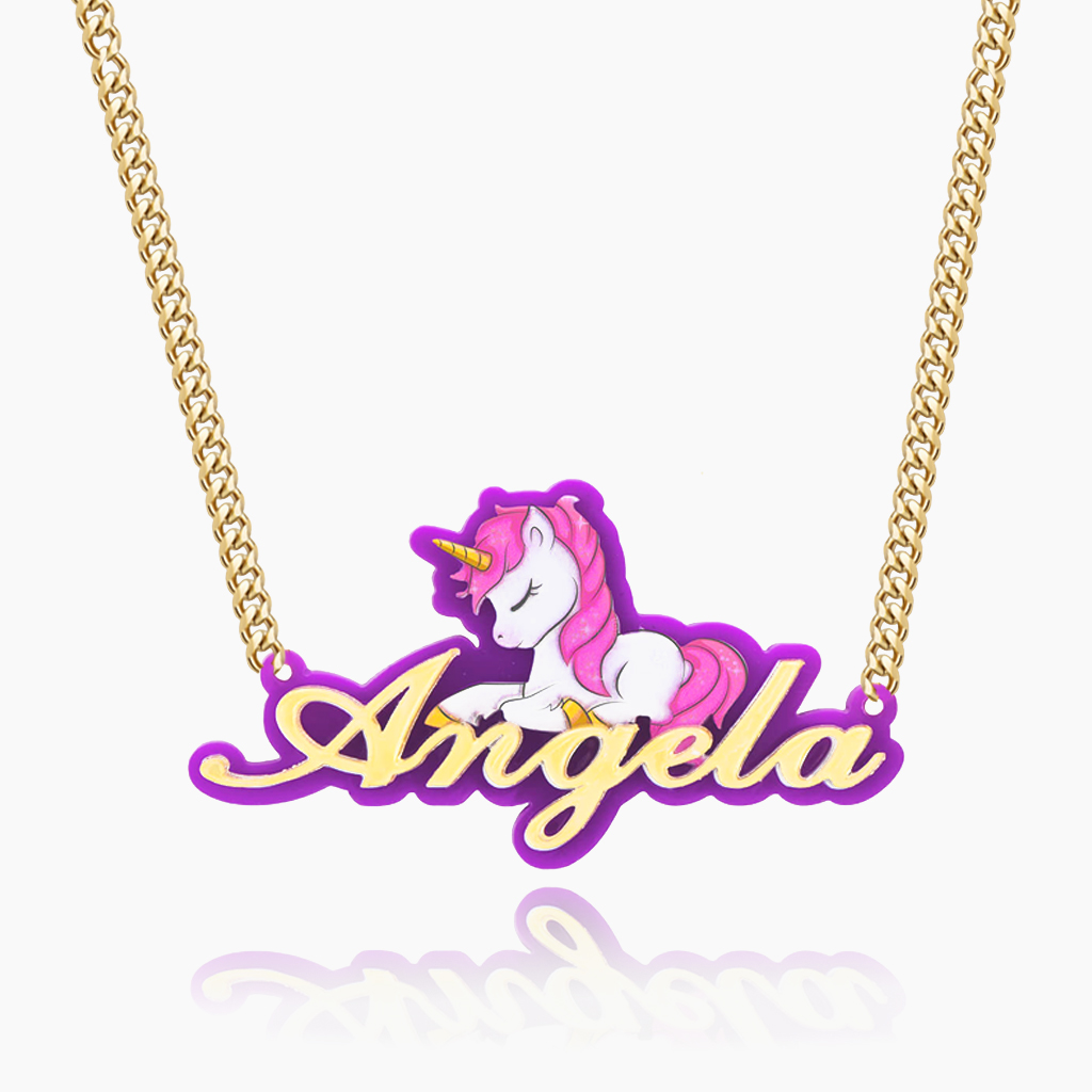Acrylic Sleeping Unicorn Name Necklace