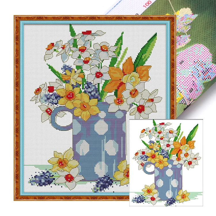 Joy Sunday-Brilliant Flowers 14CT (33*37CM) Stamped Cross Stitch gbfke