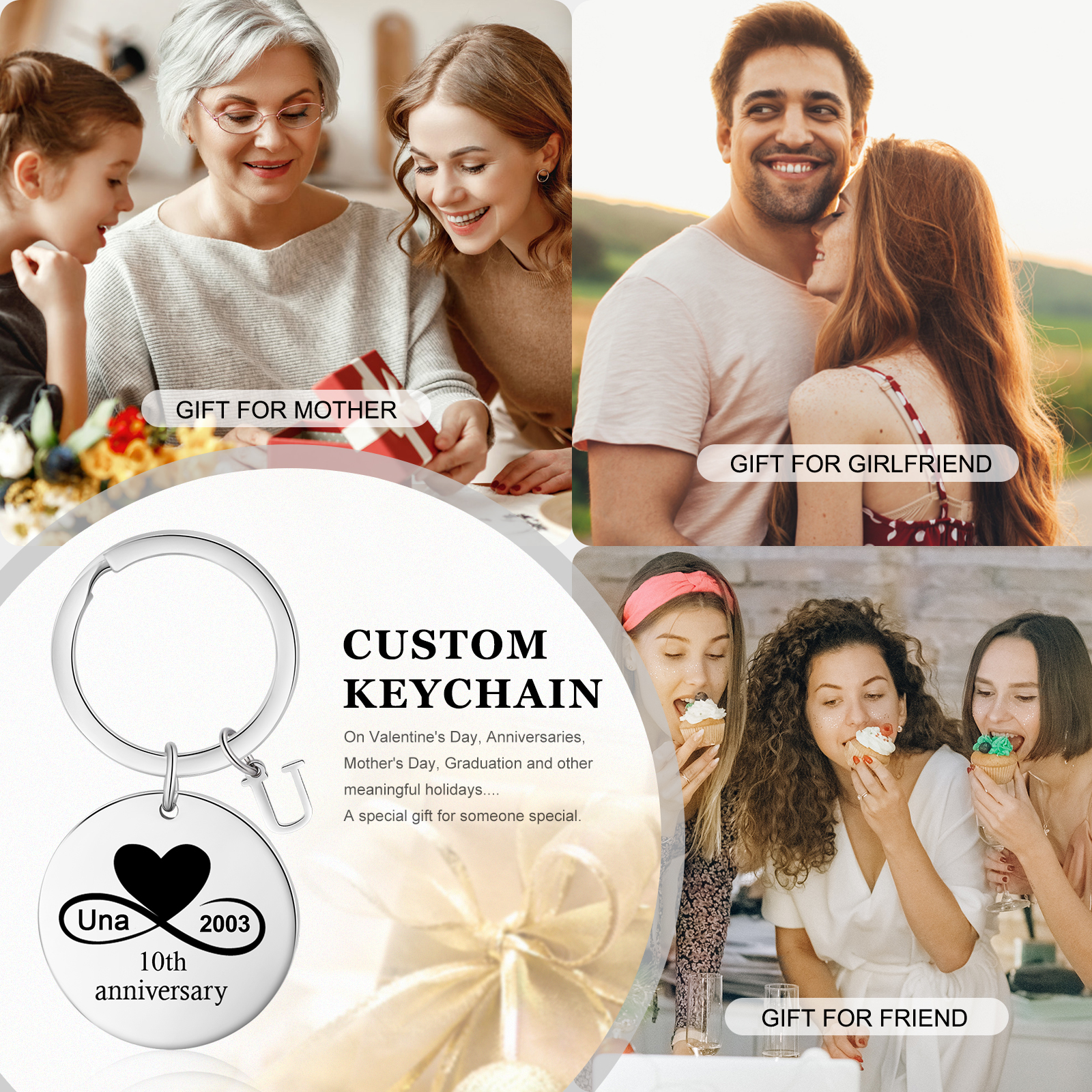 2 Names - Couple Infinity Keychain Custom 2 Letters & Date & Text Keyring Valentine's Day Special Gift for Him/Her-Jessemade AU