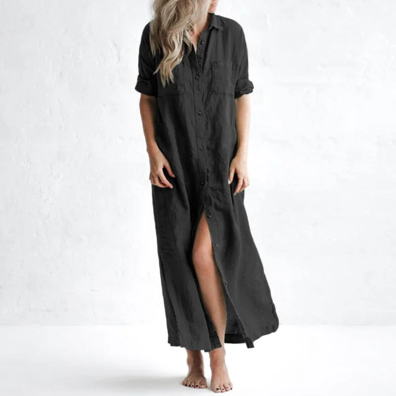 ZANZEA Casual Shirt Dress Stylish Women's Autumn Sundress Solid Long Sleeve Maxi Vestidos Female Lapel Button Robe Oversized