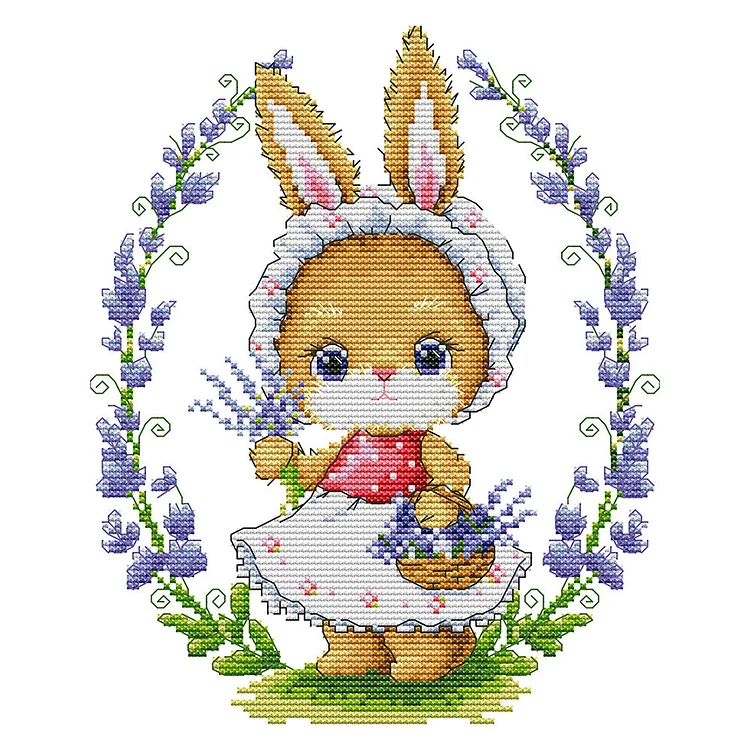 Bunny And Flowers 14CT Printed Cross Stitch Kits (28*22CM) fgoby