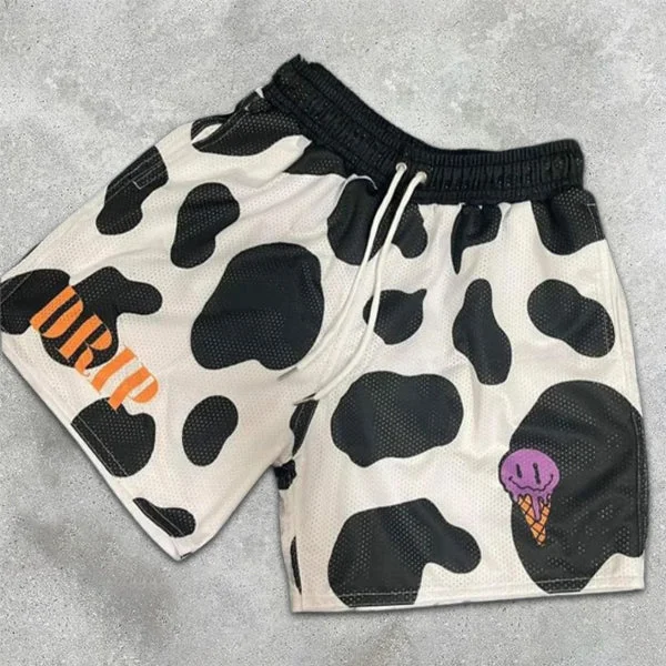 Cow Graphic Print Elastic Shorts