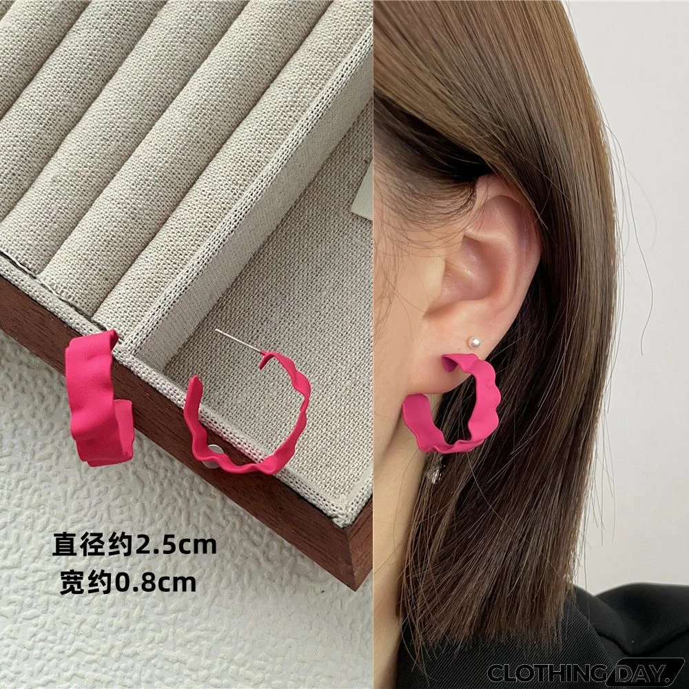 Women Fashion Geometric Fluorescent Rose Without Ear Hole Ear Clip Earrings