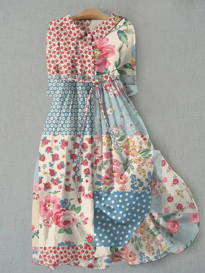 Bohemian Resort Floral Art Print Tie Loose Dress