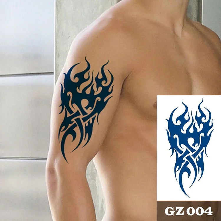 1Pcs Men's Fire Ink Tattoos Body Art Totem Waterproof Temporary Tattoo Sticker For Men Women
