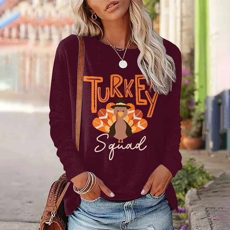 Wearshes Thanksgiving Turkey Squad Print Sweatshirt