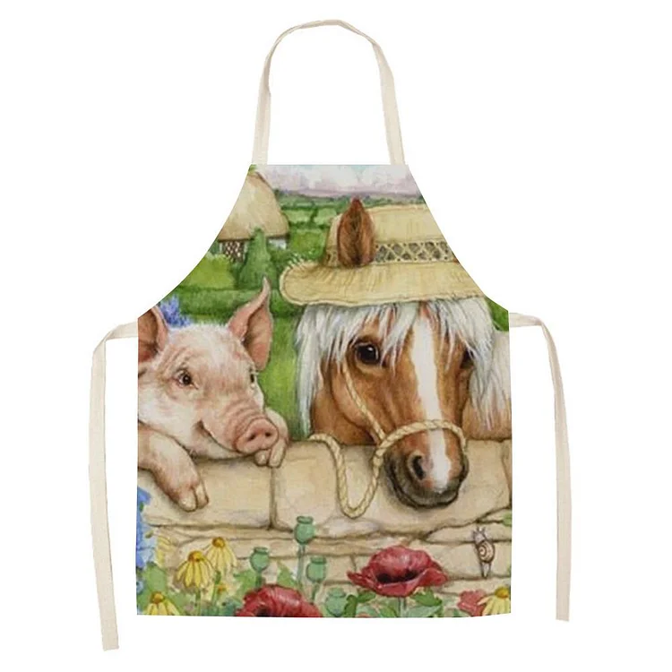 Waterproof Linen Kitchen Apron -pig