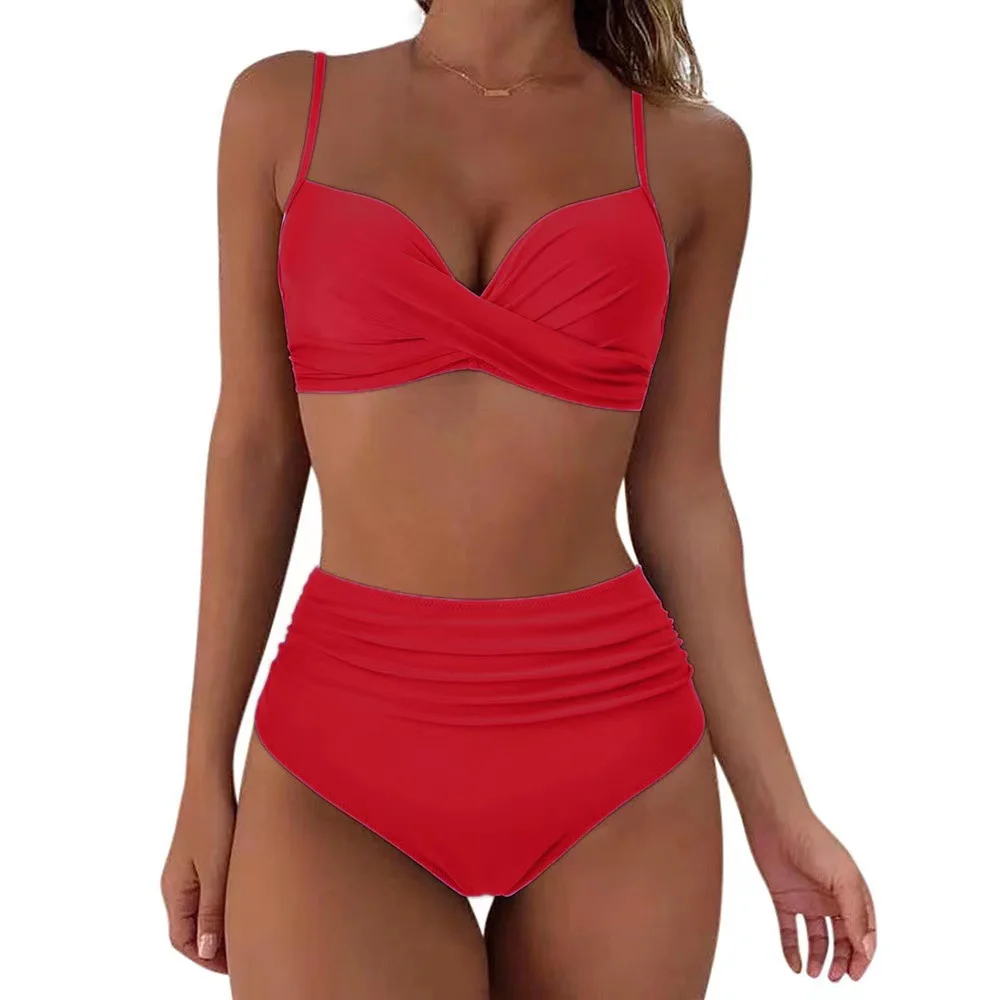 Mongw Mongw New Split High Waist Sexy Swimsuit Lady Small Chest Gathered Bikini Women