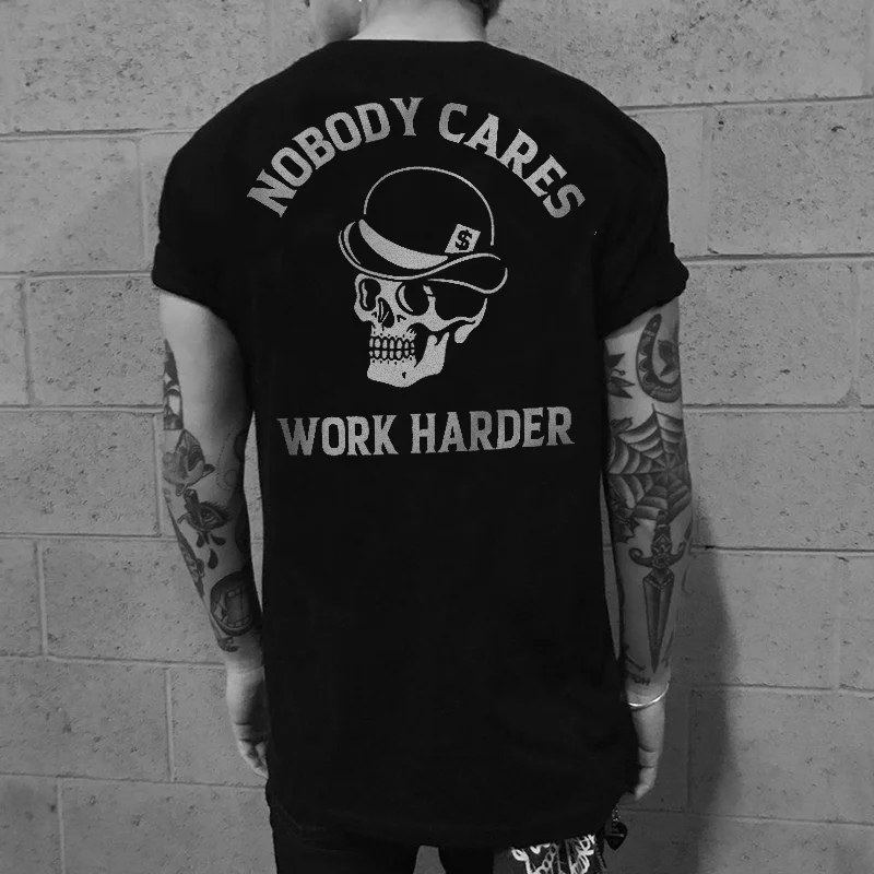 Nobody cares skull printed designer slim T-shirt -  UPRANDY