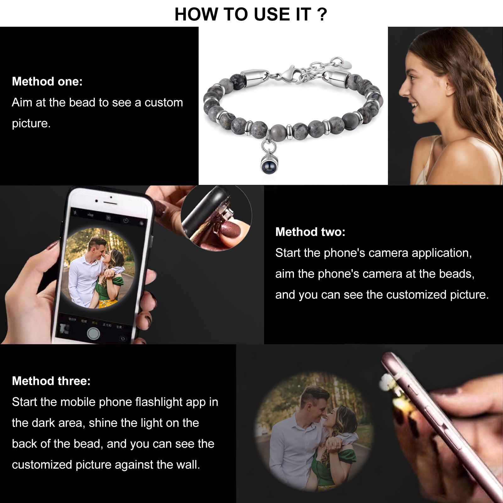 Braccialetto con proiezione personalizzato foto coppia amore Valentine 