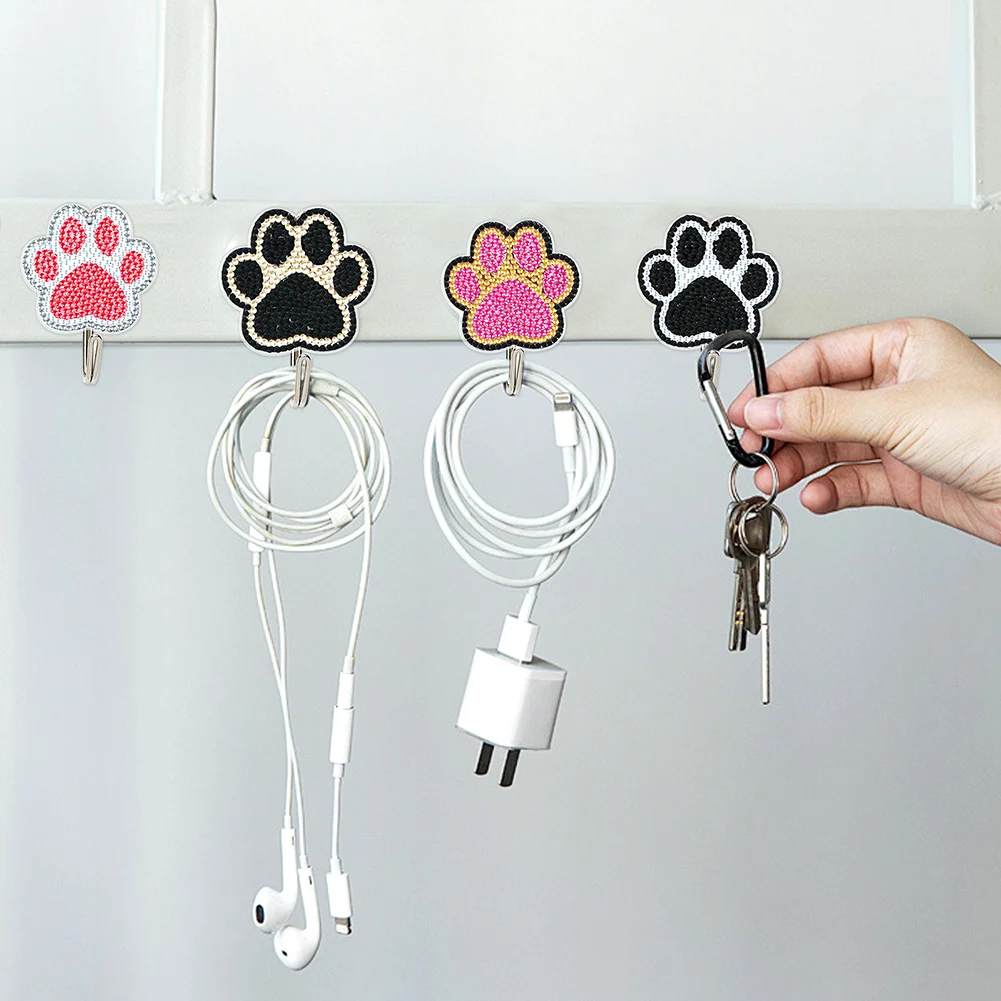 5D DIY 8Pcs Cute Paw Diamond Painting Hooks Diamond Art Craft Wall Hooks Home Decor