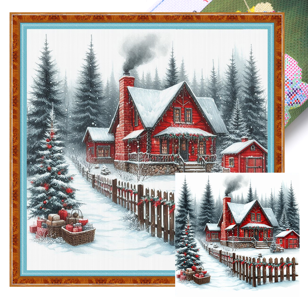 Winter Snow Hut Full 11CT Pre-stamped Canvas(40*40cm) Cross Stitch