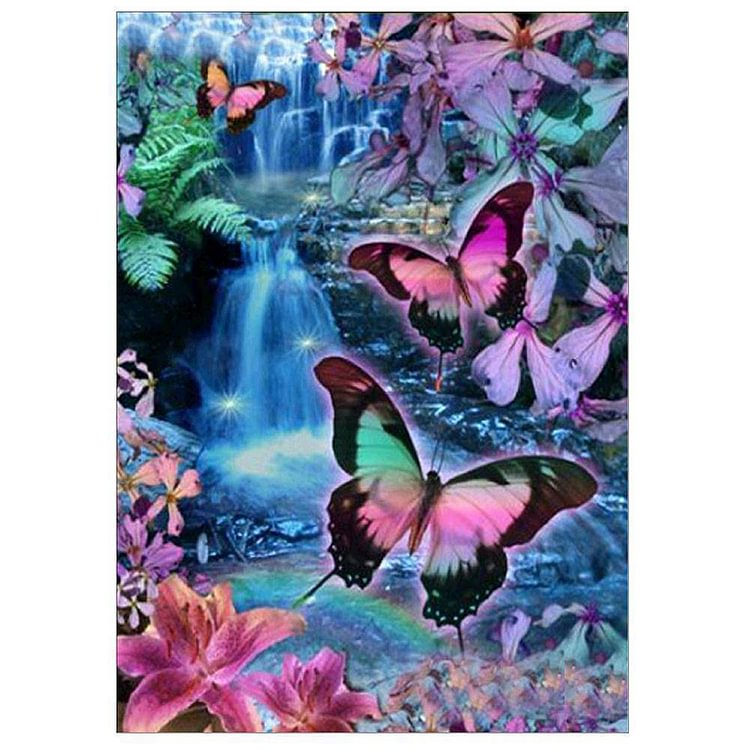 Papillon coloré - Diamant rond partiel - 40x30cm