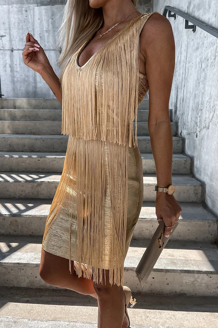 Sexy Party Solid Tassel V Neck Wrapped  Dresses