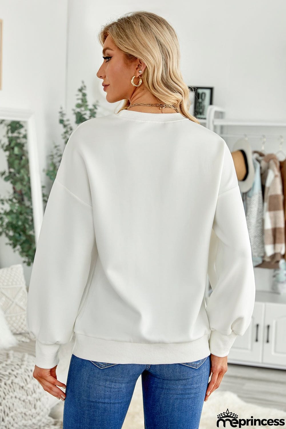 Plain Drop-shoulder Pullover Sweatshirt /Black/Green