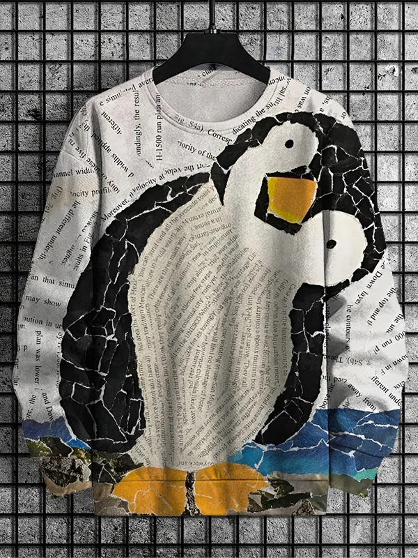 Men's Collage Art Penguin Print Casual Sweatshirt