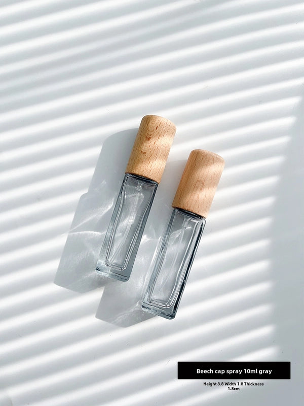 Perfume Sub-bottle High-end Portable 10 Ml Small Sample Bottle Press Bottle Glass Spray Replacement Bottle Wooden Lid Empty Bottle