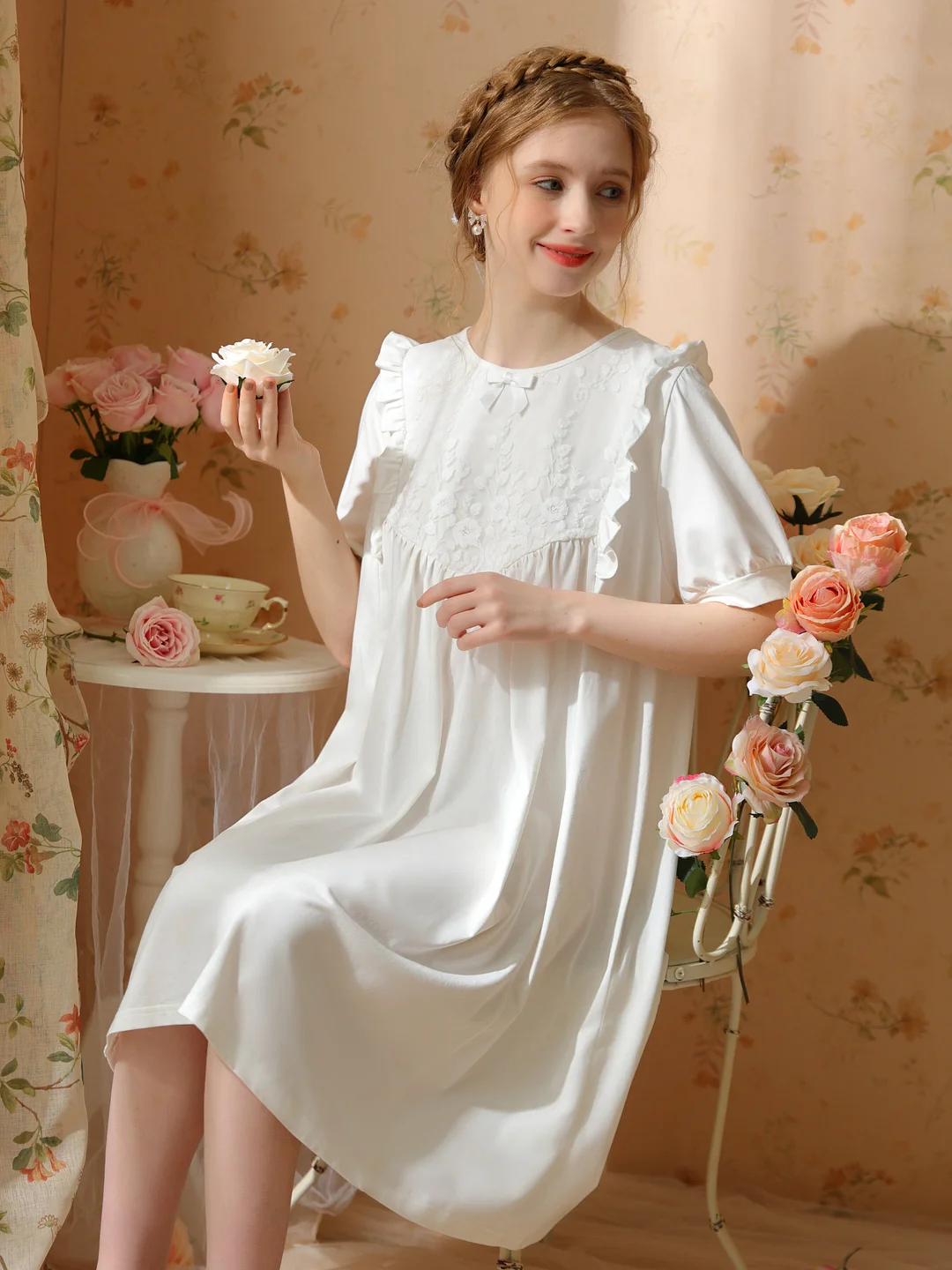 Medium Dress Princess French Palace Style Sweet Cotton One-piece Vintage Nightgown