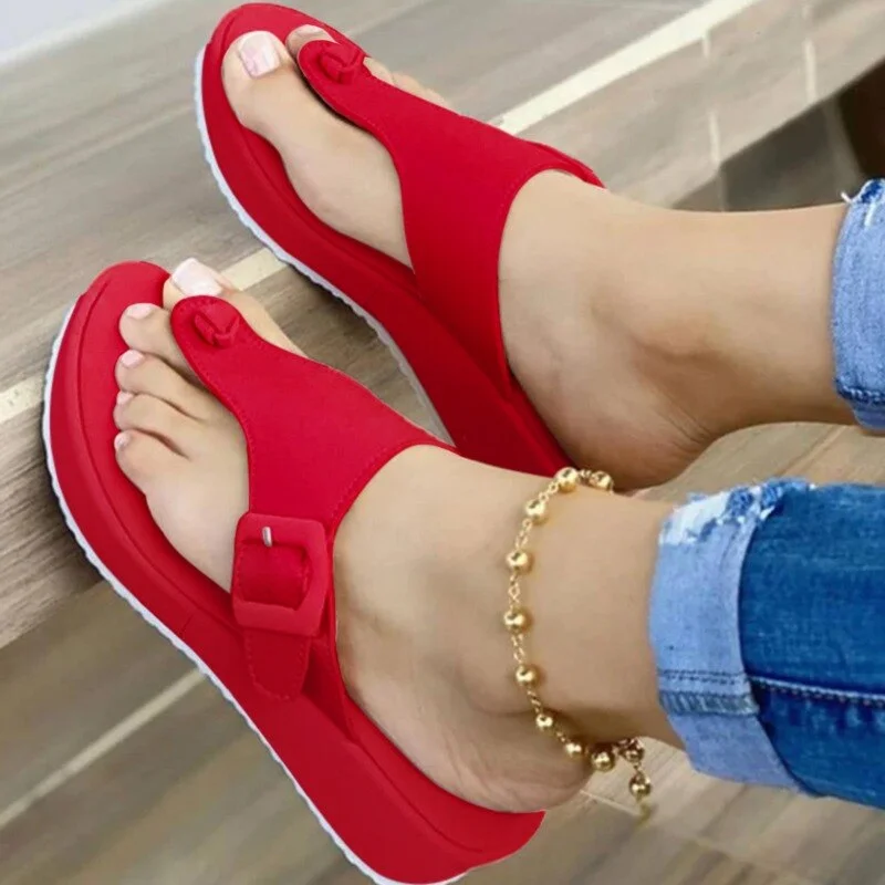 2021 Summer Women Slipper Buckle Decoration Beach Sandals Female Wedge Shoes Lady  Outdoor Non-slip Slippers Fashion Flip-flops 515-1
