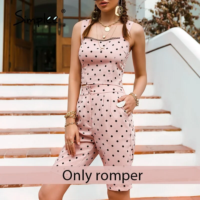 Simplee Fashion Light Pink Women's Three-piece Suit Long Sleeve Polka Dot Blazer Jumpsuit Casual Spring Summer Female Suit New